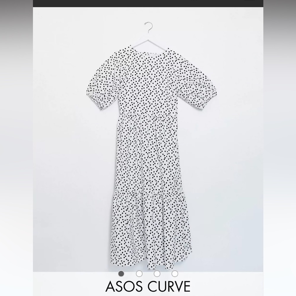 ASOS DESIGN Curve tiered cotton poplin smock midi dress in white and black spot